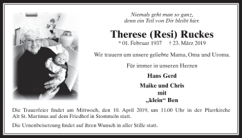 Anzeige von Therese Ruckes von  Wochenende 