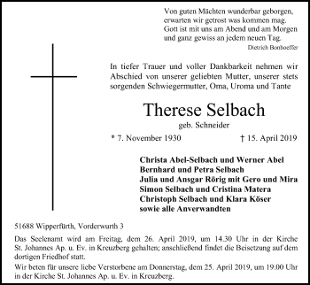 Anzeige von Therese Selbach von Kölner Stadt-Anzeiger / Kölnische Rundschau / Express