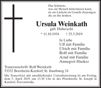 Anzeige von Ursula Weinkath von  Schlossbote/Werbekurier 