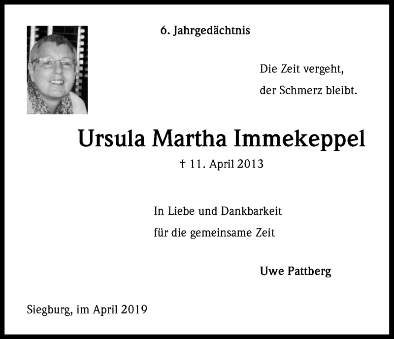  Traueranzeige für Ursula Martha Immekeppel vom 13.04.2019 aus Kölner Stadt-Anzeiger / Kölnische Rundschau / Express