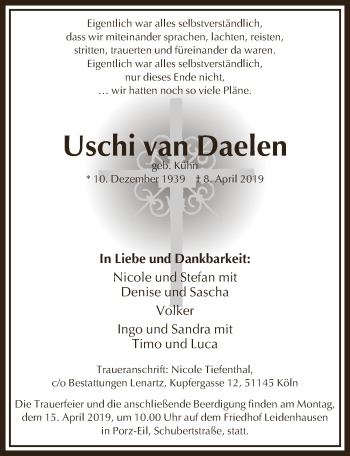 Anzeige von Uschi van Daelen 