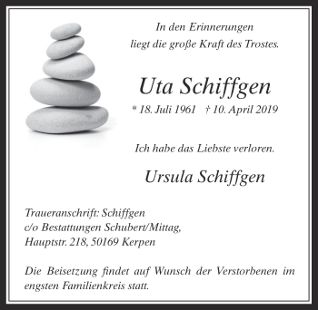 Anzeige von Uta Schiffgen von  Werbepost 