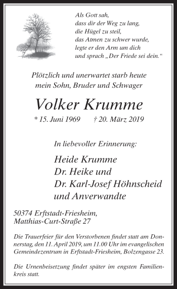 Anzeige von Volker Krumme von  Werbepost 