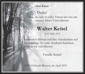 Anzeige von Walter Keitel von  Werbepost 