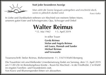 Anzeige von Walter Reimus von  Anzeigen Echo 