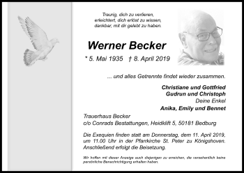 Anzeige von Werner Becker von Kölner Stadt-Anzeiger / Kölnische Rundschau / Express