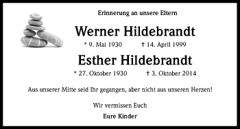 Anzeige von Werner Hildebrandt von Kölner Stadt-Anzeiger / Kölnische Rundschau / Express
