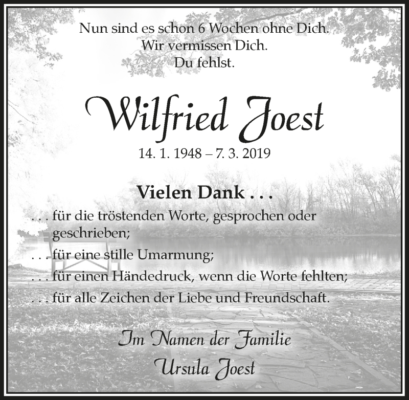  Traueranzeige für Wilfried Joest vom 24.04.2019 aus  Lokalanzeiger 