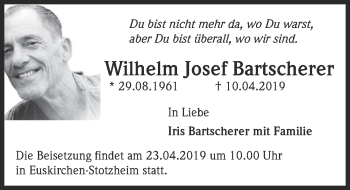 Anzeige von Wilhelm Josef Bartscherer von  Blickpunkt Euskirchen 