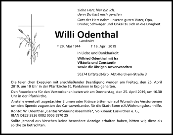 Anzeige von Willi Odenthal von Kölner Stadt-Anzeiger / Kölnische Rundschau / Express