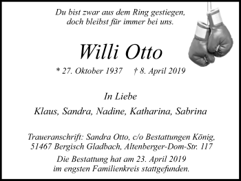 Anzeige von Willi Otto von Kölner Stadt-Anzeiger / Kölnische Rundschau / Express