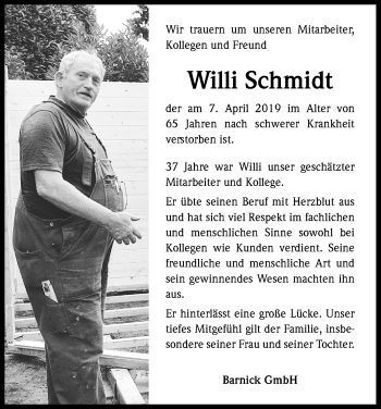 Anzeige von Willi Schmidt von Kölner Stadt-Anzeiger / Kölnische Rundschau / Express