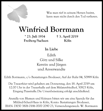 Anzeige von Winfried Borrmann von Kölner Stadt-Anzeiger / Kölnische Rundschau / Express