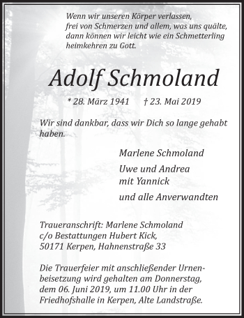 Anzeige von Adolf Schmoland von  Sonntags-Post 