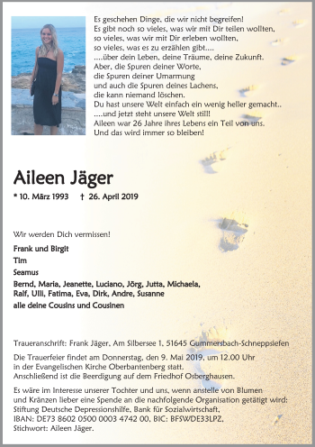 Anzeige von Aileen Jäger von Kölner Stadt-Anzeiger / Kölnische Rundschau / Express