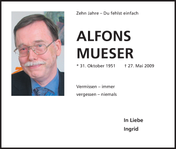 Anzeige von Alfons Mueser von Kölner Stadt-Anzeiger / Kölnische Rundschau / Express