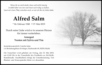 Anzeige von Alfred Salm von Kölner Stadt-Anzeiger / Kölnische Rundschau / Express