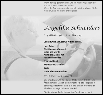 Anzeige von Angelika Schneiders von Kölner Stadt-Anzeiger / Kölnische Rundschau / Express