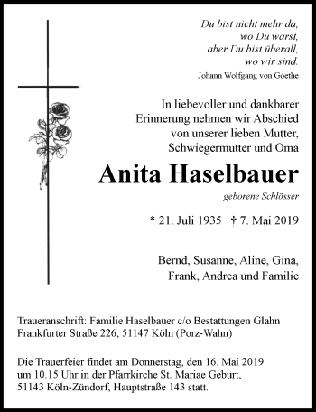 Anzeige von Anita Haselbauer 
