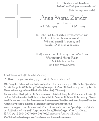 Anzeige von Anna Maria Zander von  Schlossbote/Werbekurier 