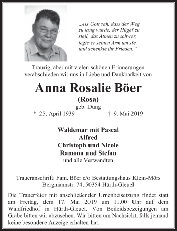 Anzeige von Anna Rosalie Böer von  Wochenende 