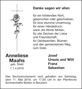 Anzeige von Anneliese Maahs von  Schlossbote/Werbekurier 