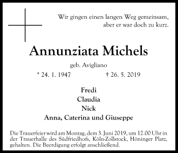 Anzeige von Annunziata Michels von Kölner Stadt-Anzeiger / Kölnische Rundschau / Express