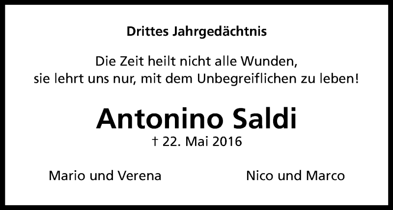 Traueranzeige für Antonino Saldi vom 22.05.2019 aus Kölner Stadt-Anzeiger / Kölnische Rundschau / Express