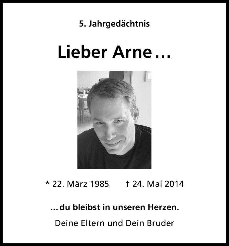  Traueranzeige für Arne Schäfer vom 24.05.2019 aus Kölner Stadt-Anzeiger / Kölnische Rundschau / Express