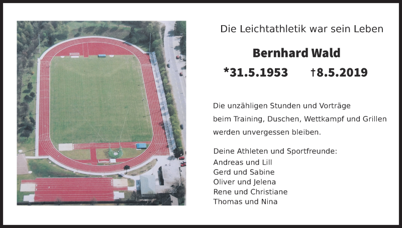  Traueranzeige für Bernhard Wald vom 14.05.2019 aus Kölner Stadt-Anzeiger / Kölnische Rundschau / Express