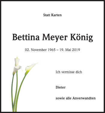 Anzeige von Bettina Meyer König von Kölner Stadt-Anzeiger / Kölnische Rundschau / Express