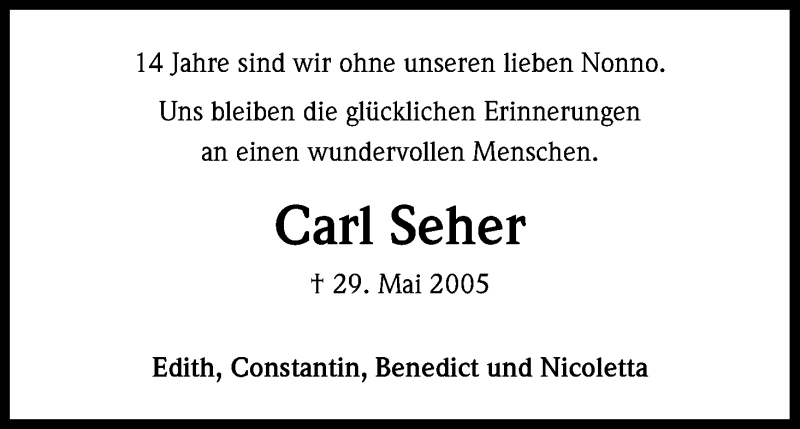  Traueranzeige für Carl Seher vom 18.07.2023 aus Kölner Stadt-Anzeiger / Kölnische Rundschau / Express