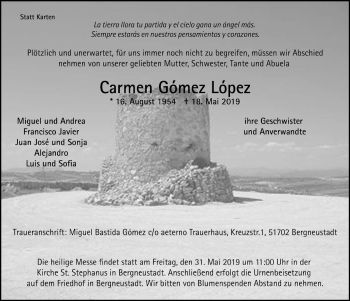 Anzeige von Carmen Gomez Lopez von  Anzeigen Echo 