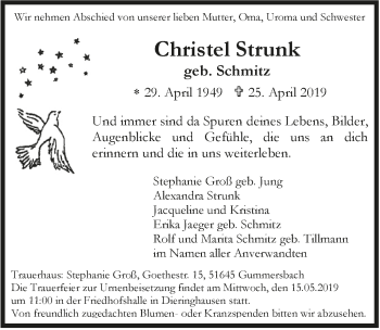 Anzeige von Christel Strunk von  Anzeigen Echo 