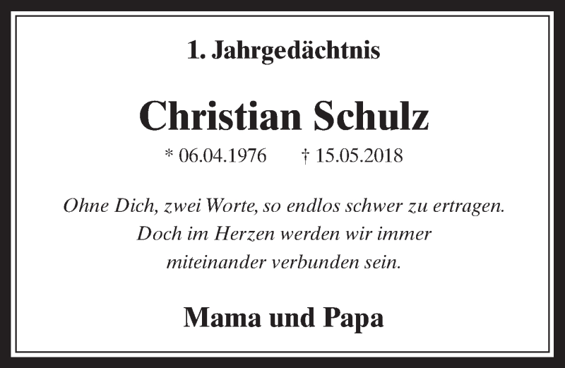  Traueranzeige für Christian Schulz vom 18.07.2023 aus  Werbepost 