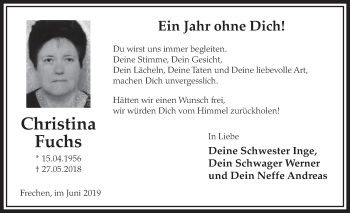 Anzeige von Christina Fuchs von  Sonntags-Post 
