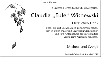 Anzeige von Claudia  Wisnewski von  Schaufenster/Blickpunkt 