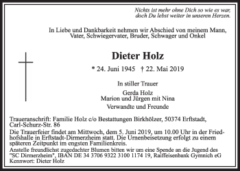 Anzeige von Dieter Holz von  Sonntags-Post 