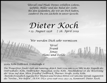 Anzeige von Dieter Koch von Kölner Stadt-Anzeiger / Kölnische Rundschau / Express