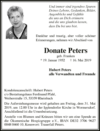 Anzeige von Donate Peters von  Schaufenster/Blickpunkt 