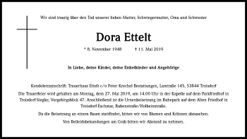 Anzeige von Dora Ettelt von Kölner Stadt-Anzeiger / Kölnische Rundschau / Express