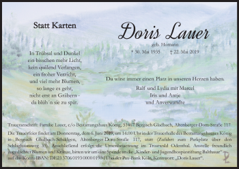 Anzeige von Doris Lauer von Kölner Stadt-Anzeiger / Kölnische Rundschau / Express