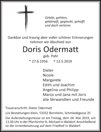 Anzeige von Doris Odermatt von  Schaufenster/Blickpunkt 