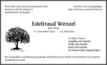 Anzeige von Edeltraud Wenzel von  Anzeigen Echo 