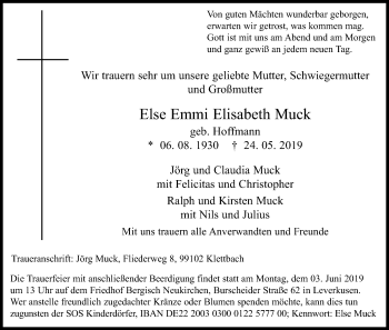Anzeige von Else Emmi Elisabeth Muck von Kölner Stadt-Anzeiger / Kölnische Rundschau / Express