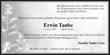 Anzeige von Erwin Taube von  Wochenende  Werbepost 