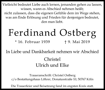 Anzeige von Ferdinand Ostberg von Kölner Stadt-Anzeiger / Kölnische Rundschau / Express