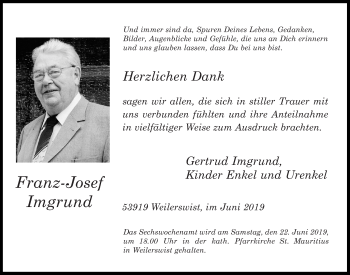 Anzeige von Franz-Josef Imgrund von  Blickpunkt Euskirchen 