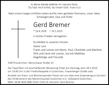 Anzeige von Gerd Bremer von Kölner Stadt-Anzeiger / Kölnische Rundschau / Express