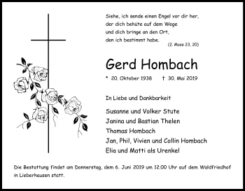Anzeige von Gerd Hombach von Kölner Stadt-Anzeiger / Kölnische Rundschau / Express